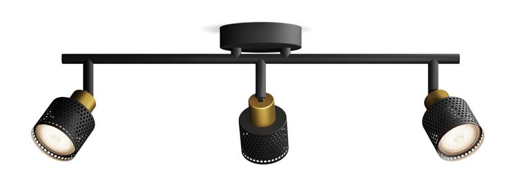 Spot en saillie - Noir/or - 48,4x13,4x11,2cm - GU10 - 3x25W