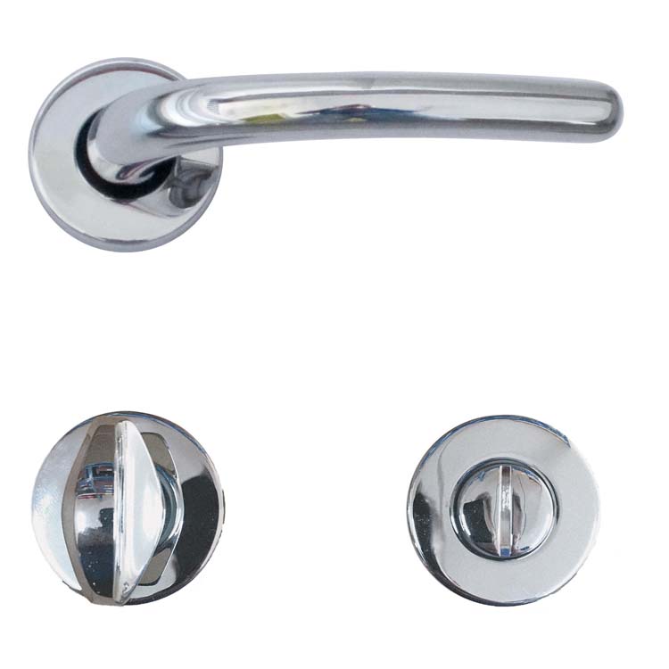 Poignée de porte ancona chrome avec serrure toilette