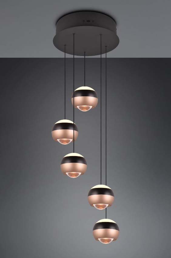 Hanglamp Easy Lift - Zwart/brons - Ø30 cm - Dimbaar - 5x8W - 2300-4000K