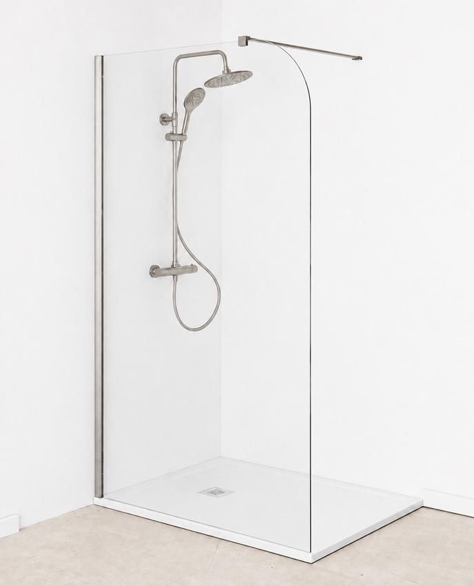 Paroi de douche à l'italienne Avery arrondie verre clair avec kit de profilés inox 107x200cm