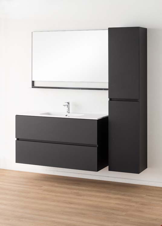 Badkamermeubel Puro mat zwart hangend met enkele wastafel glanzend wit 120cm