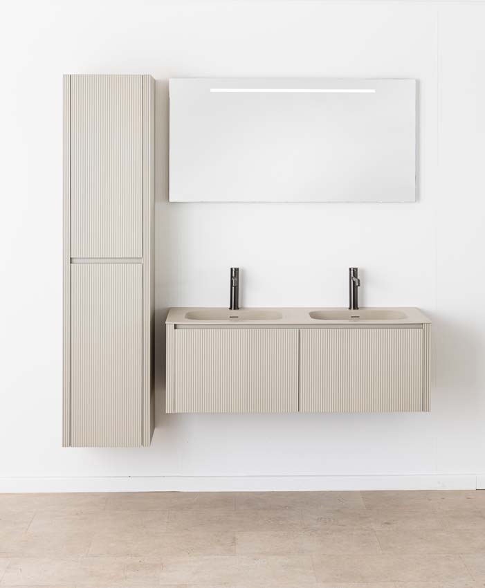 Badkamermeubel Amelia rookgrijs met dubbele wastafel mat 120cm