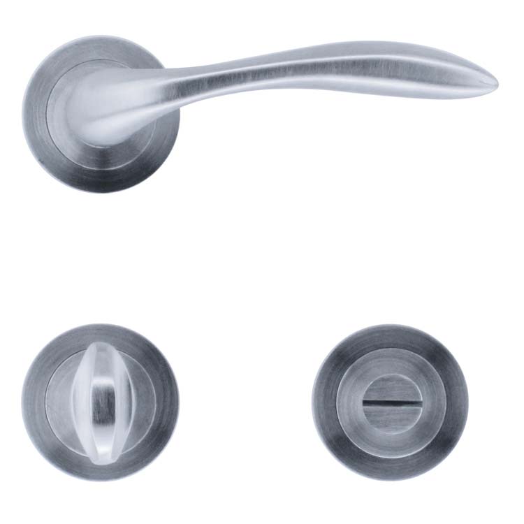 Poignée de porte pro cagliari chrome brossé avec serrure toilette