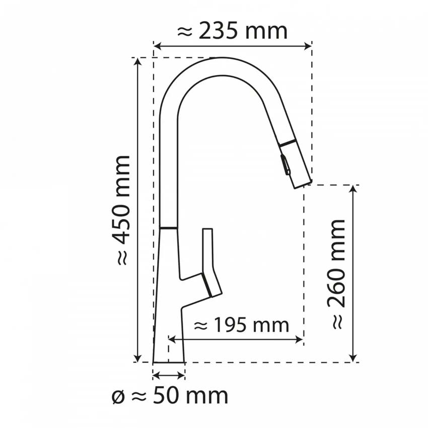Keukenkraan Wasserwerk WK 9 Curve mat zwart met uittrekbare uitloop