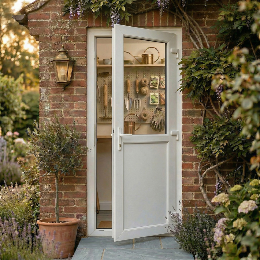 Porte extérieure semi-vitrée PVC verre clair blanc ouvrant à droite ouvrant vers lextérieur sur mesure