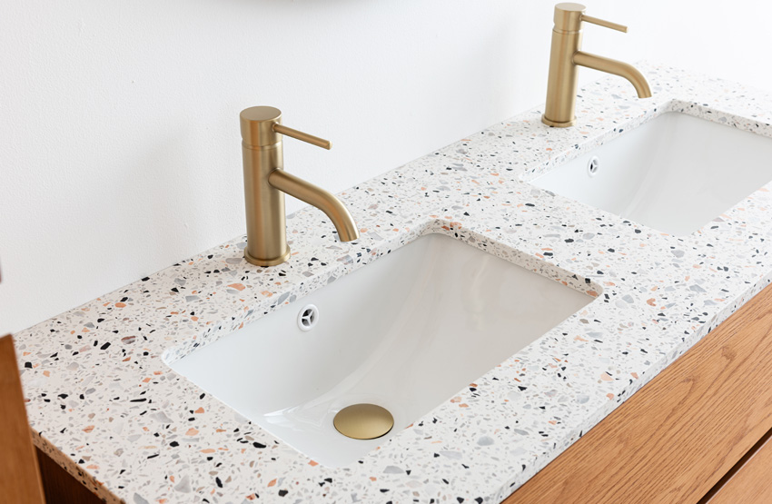 Meuble de salle de bains Fior chêne suspendu avec double lavabo terrazzo 120cm