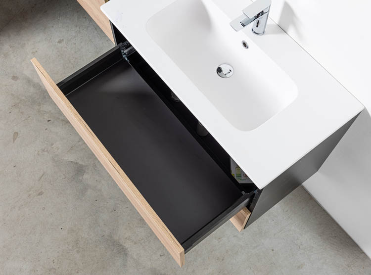 Badkamermeubel Dotan zwart/eik 900 mm wastafel mat
