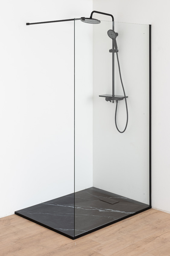 Douchebak Moby SMC mat zwart marmerlook 120x90cm