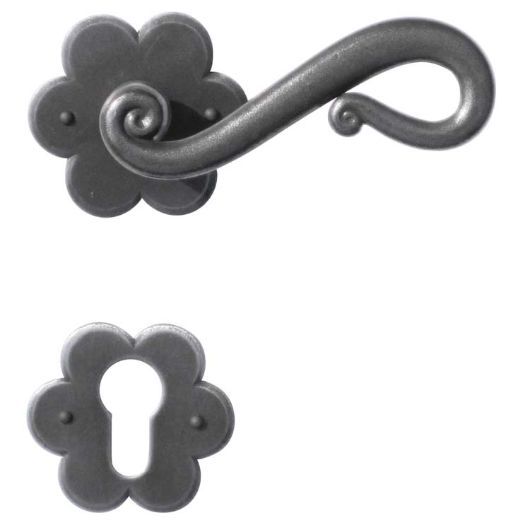 Poignée de porte pro roma fer fleur rosace cylindre