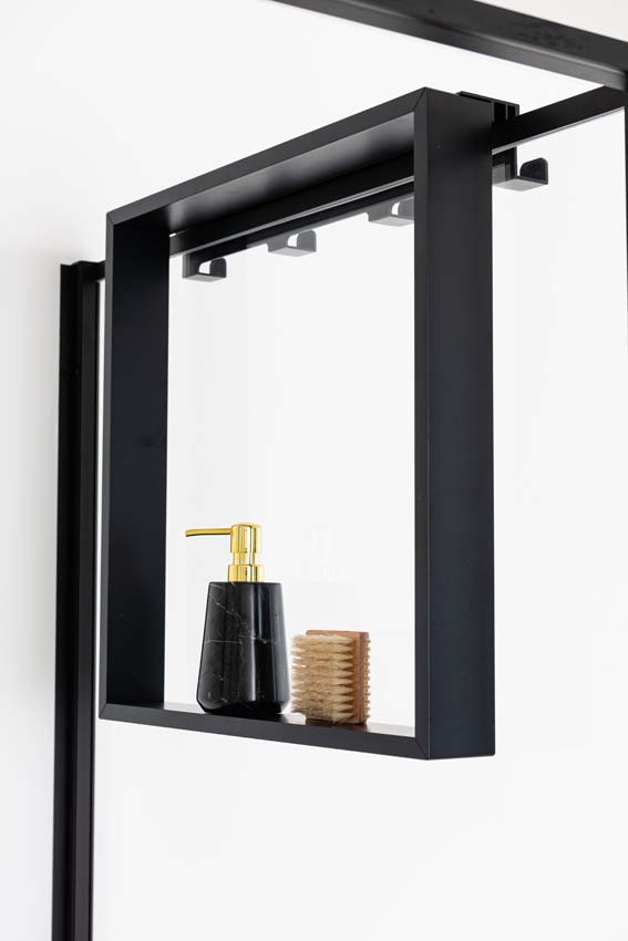 Doucherek mat zwart 50x50x6,5cm met 4 ophanghaken