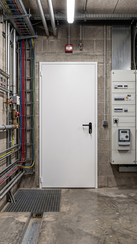 Porte technique acier blanc isolée 99x204,5cm réversible