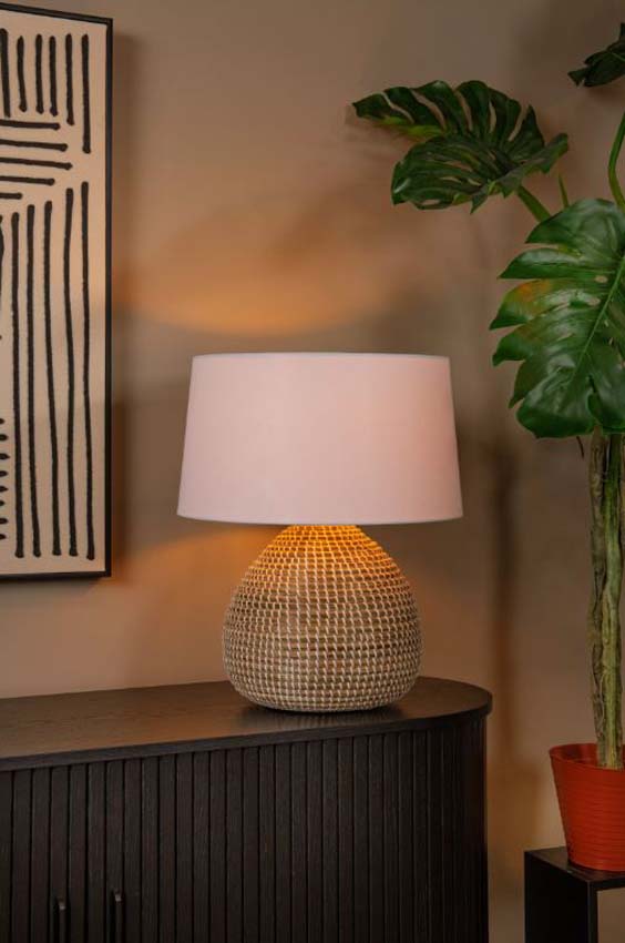 Lucide Premium Maduka - Lampe de table - Naturel - Ø45cm - E27 - 1x40W - Boule