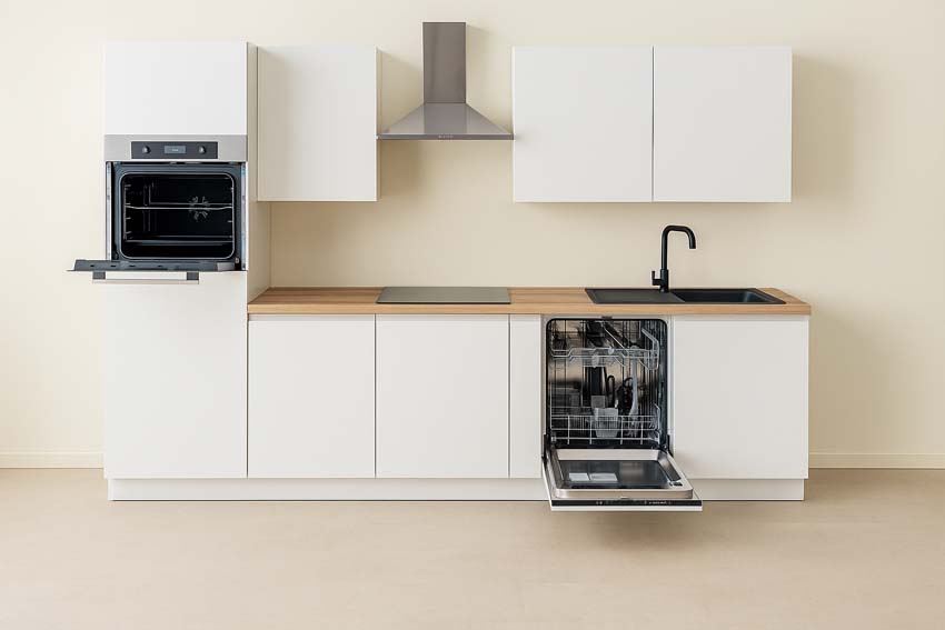 Keuken Plenti 280 cm - oven boven - zonder toestellen - wit/hout