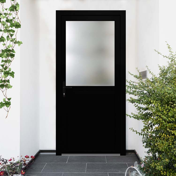 Buitendeur pvc zwart/wit halfglas L MW