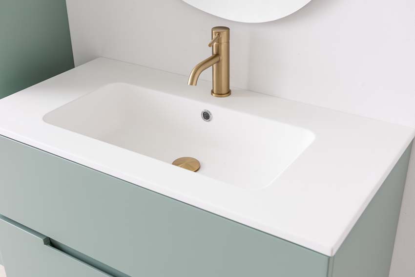 Meuble de salle de bains Truman vert gris suspendu avec lavabo simple blanc mat 90cm