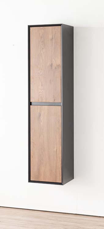 Kolomkast Justin mat zwart/notelaar hangend 170x40x35cm