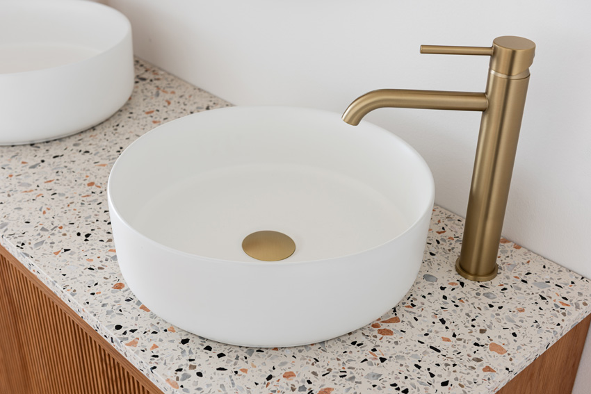 Meuble de salle de bains Fae chêne suspendu avec double plan de travail terrazzo 120cm