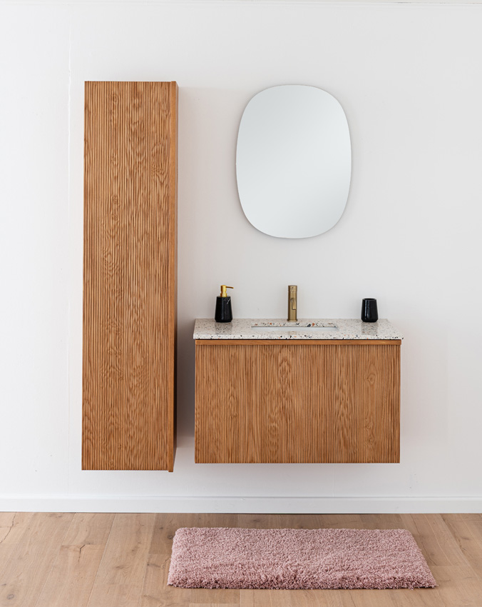 Badkamermeubel Fae eik hangend met enkele wastafel terrazzo 90cm