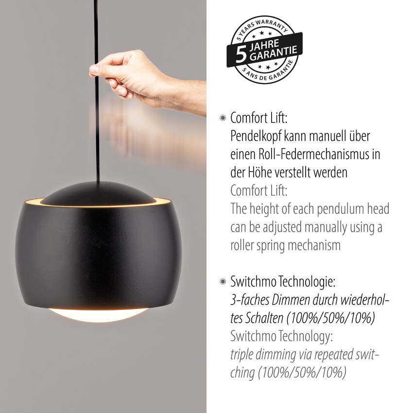 Suspension Easy Lift - Noir - 110x10cm - Dimmable - 5x5W - 3000K