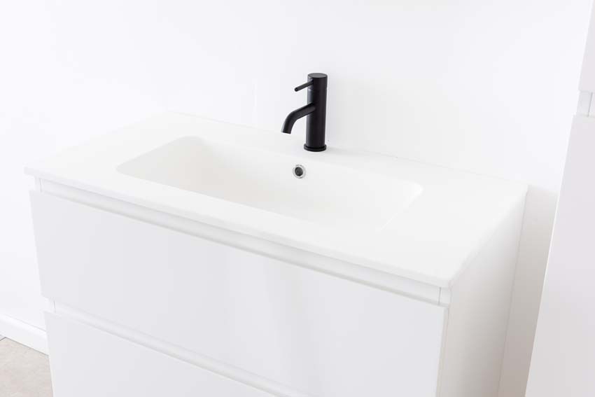 Meuble de salle de bain Tibo blanc avec lavabo simple blanc mat 90cm