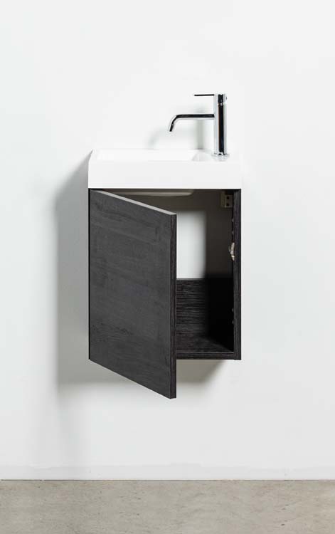 Toiletmeubel Dotan donkere eik wastafel mat wit 45x40x22cm