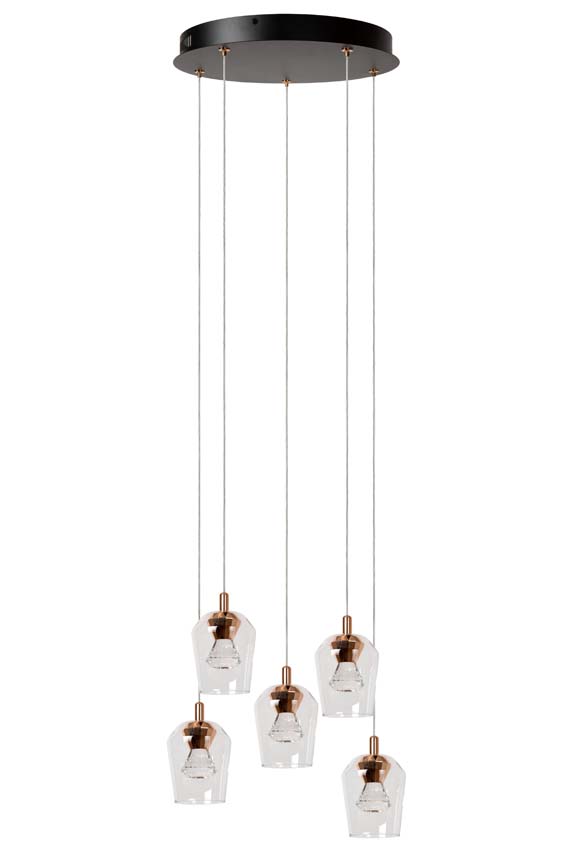 Lucide BERLIANE - Hanglamp - Ø 34 cm - LED Dimb. - 5x4W 2700K - Met vervangbare LED-module - Transparant