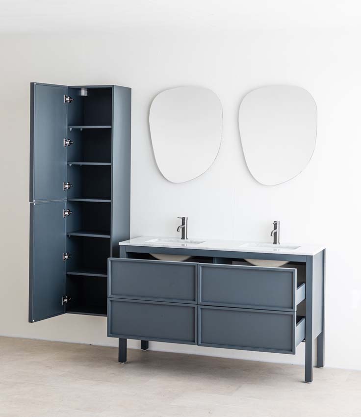 Badkamermeubel Fara antraciet staand met dubbele wastafel carrara 140cm
