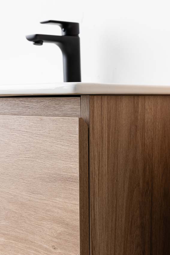 Meuble de salle de bains Bianca chêne suspendu avec lavabo simple blanc brillant 80cm