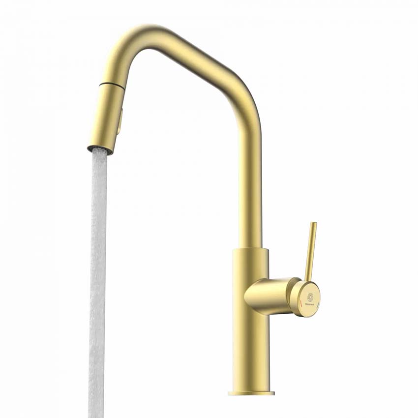 Keukenkraan Wasserwerk WK 13 Edge mat goud met uittrekbare uitloop