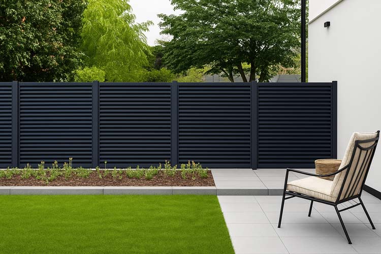 Clôture Oakley en aluminium noir 3 panneaux 686x200cm