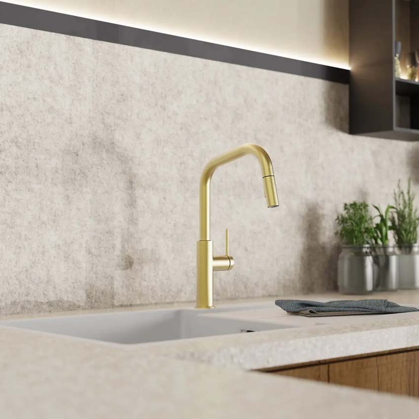 Keukenkraan Wasserwerk WK 13 Edge mat goud met uittrekbare uitloop