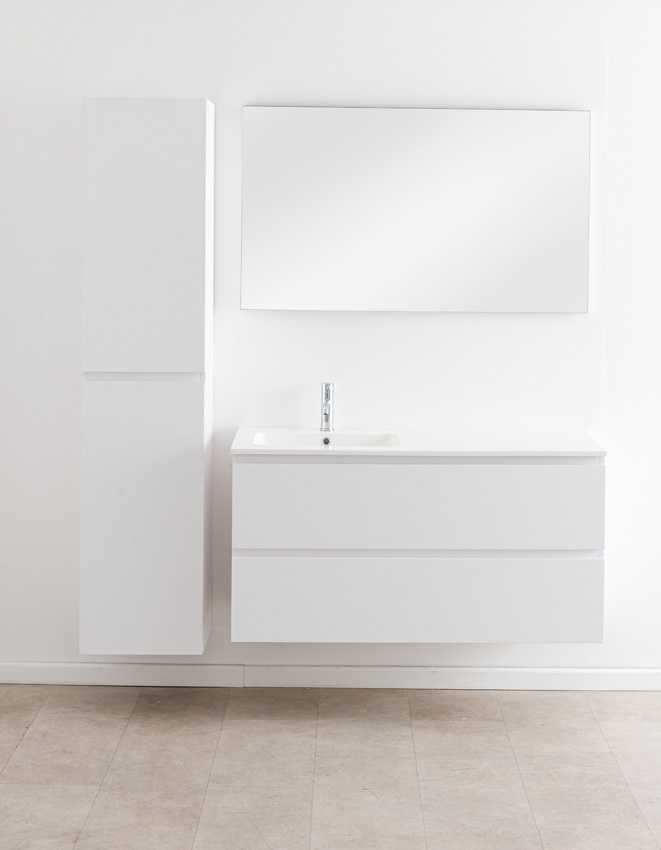 Meuble de salle de bain Bianca blanc mat suspendu avec lavabo simple blanc brillant 120,5cm