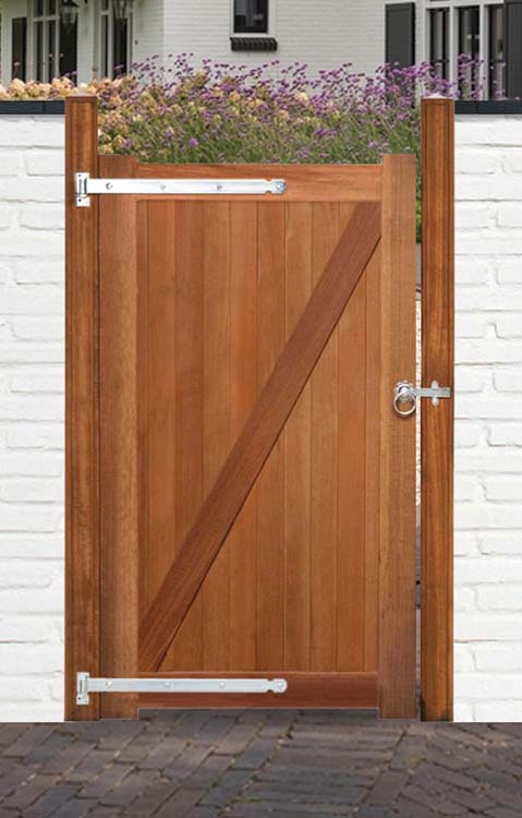 Enkele poort Bangkirai hout 100x180cm gesloten
