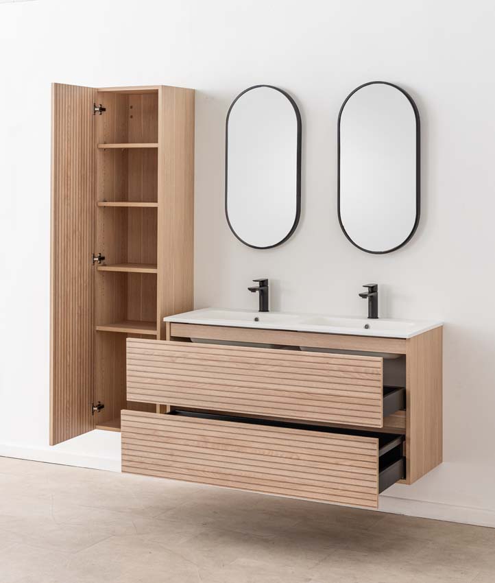 Badkamermeubel Dotan line up hangend met dubbele wastafel mat wit 120cm