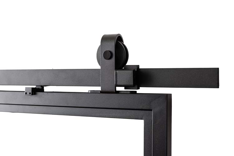 Porte coulissante simple en acier complète Tyra 3R sur mesure + rail noir