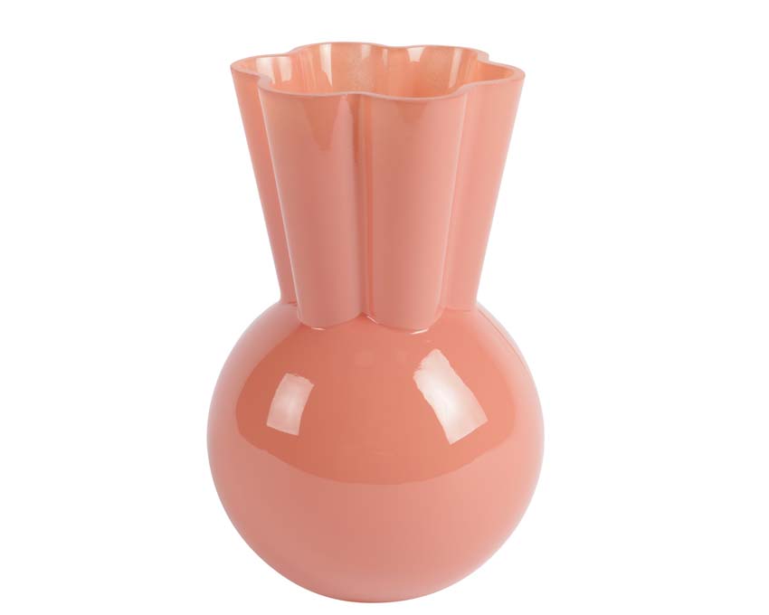 Vase verre rose 21x13,5cm forme de fleur