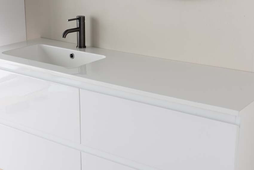 Badkamermeubel Tibo wit hangend met enkele wastafel glanzend wit links 140cm