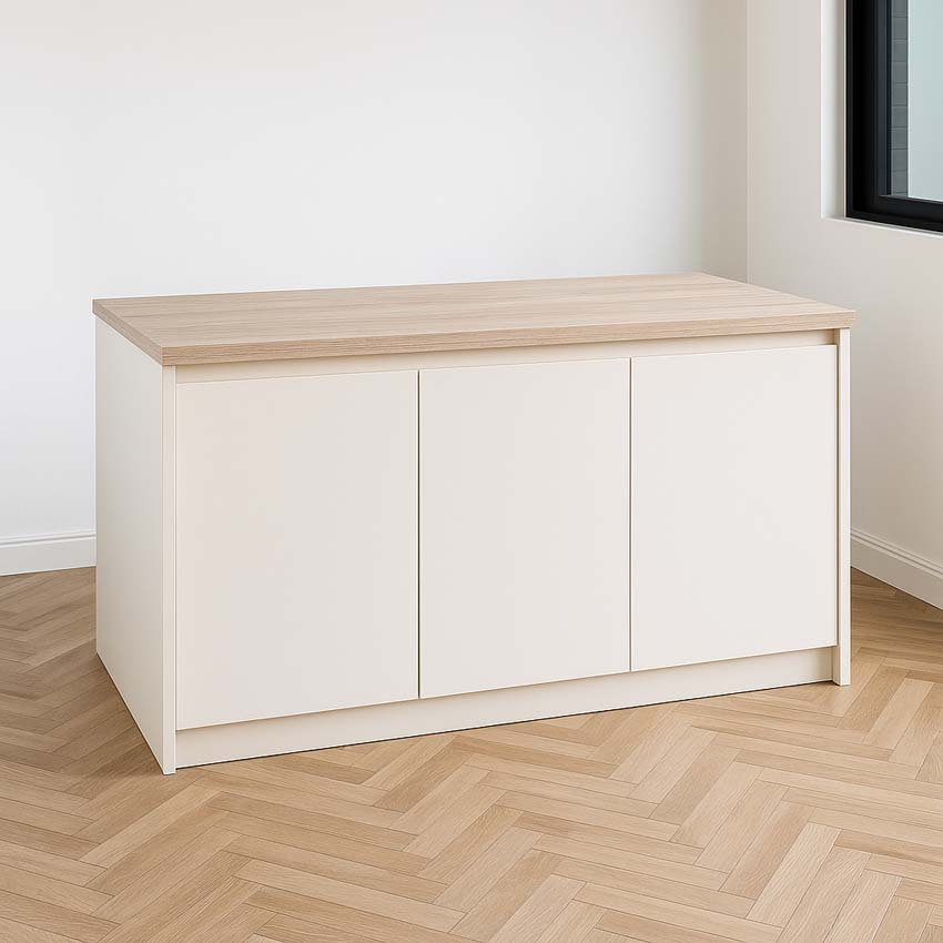 Îlot de cuisine Plenti blanc/look de chêne 154,5cm