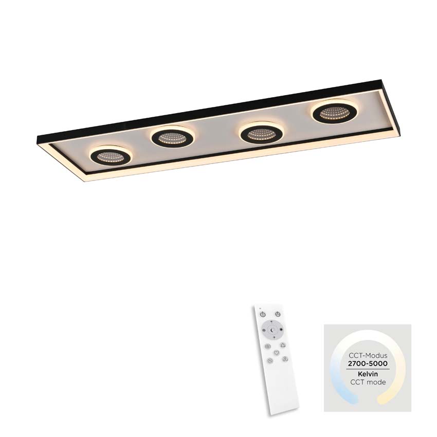 Plafonnier - noir - 100x30cm - dimmable - 32W - 2700-5000K - avec télécommande