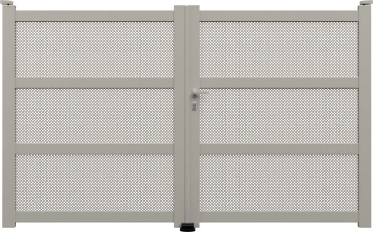 Portail double Montera aluminium gris soie sur mesure ouverture à droite - motorisable