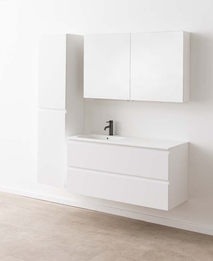 Meuble de salle de bain Tibo blanc avec lavabo simple blanc mat 120cm