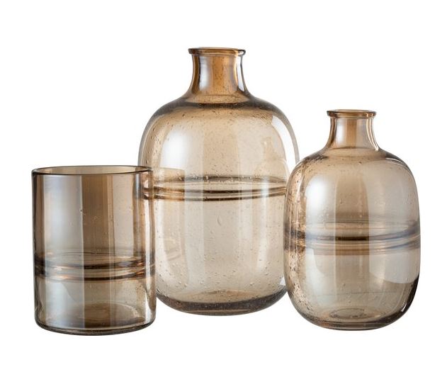 Vaas glas amberkleurig rond ribbel large 36 cm