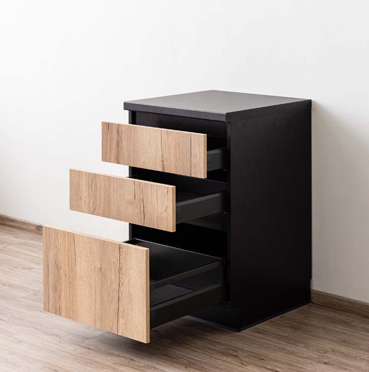 Armoire de cuisine Plenti avec 3 tiroirs noirs/aspect bois 60x78cm