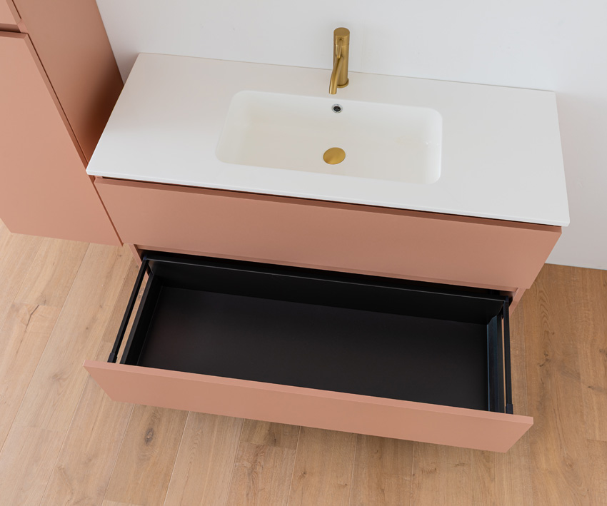 Meuble de salle de bains Dotan abricot suspendu avec lavabo simple blanc brillant 120cm