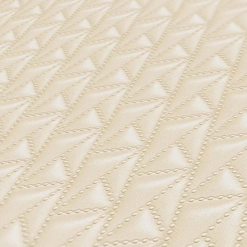 Vinyle sur papier peint intissé rayures capitonnées beige 0,53x10m