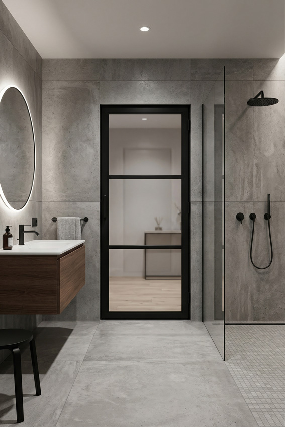 Complete deur 73cm steel look feeling black 3R helder glas 201.5cm