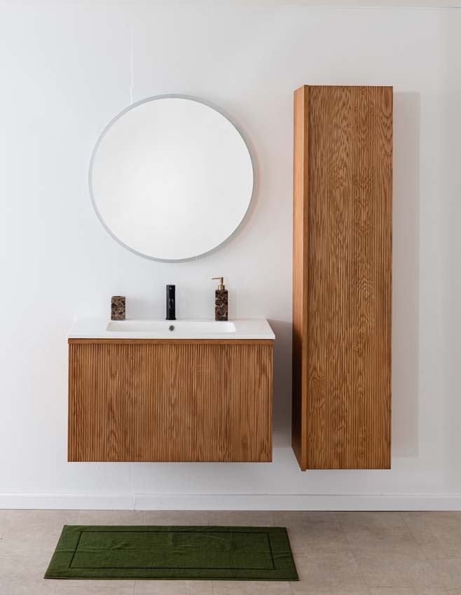 Meuble de salle de bain Fae chêne suspendu avec vasque simple blanc mat 90cm