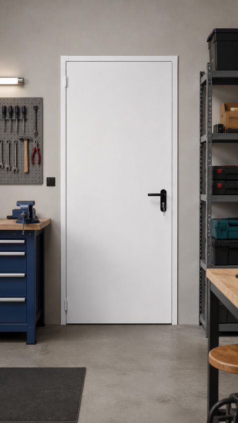 Porte technique acier blanc isolée 99x204,5cm réversible