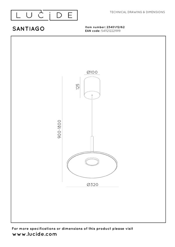 Lucide Premium Santiago - Suspension - LED dimmable - CCT - 1x16W 2700K/4000K - Ambré
