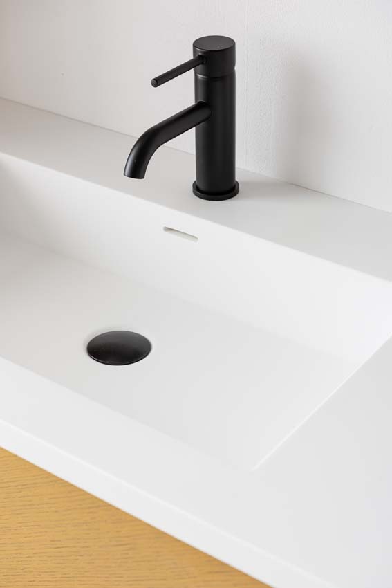 Meuble de salle de bains Waldorf chêne suspendu avec lavabo simple blanc mat 90cm